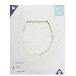 Abattant WC bois blanc motif granit déclipsable frein de chute taille universelle