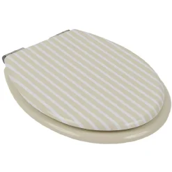 Abattant WC bois motif rayé avec frein de chute déclipsable réglable