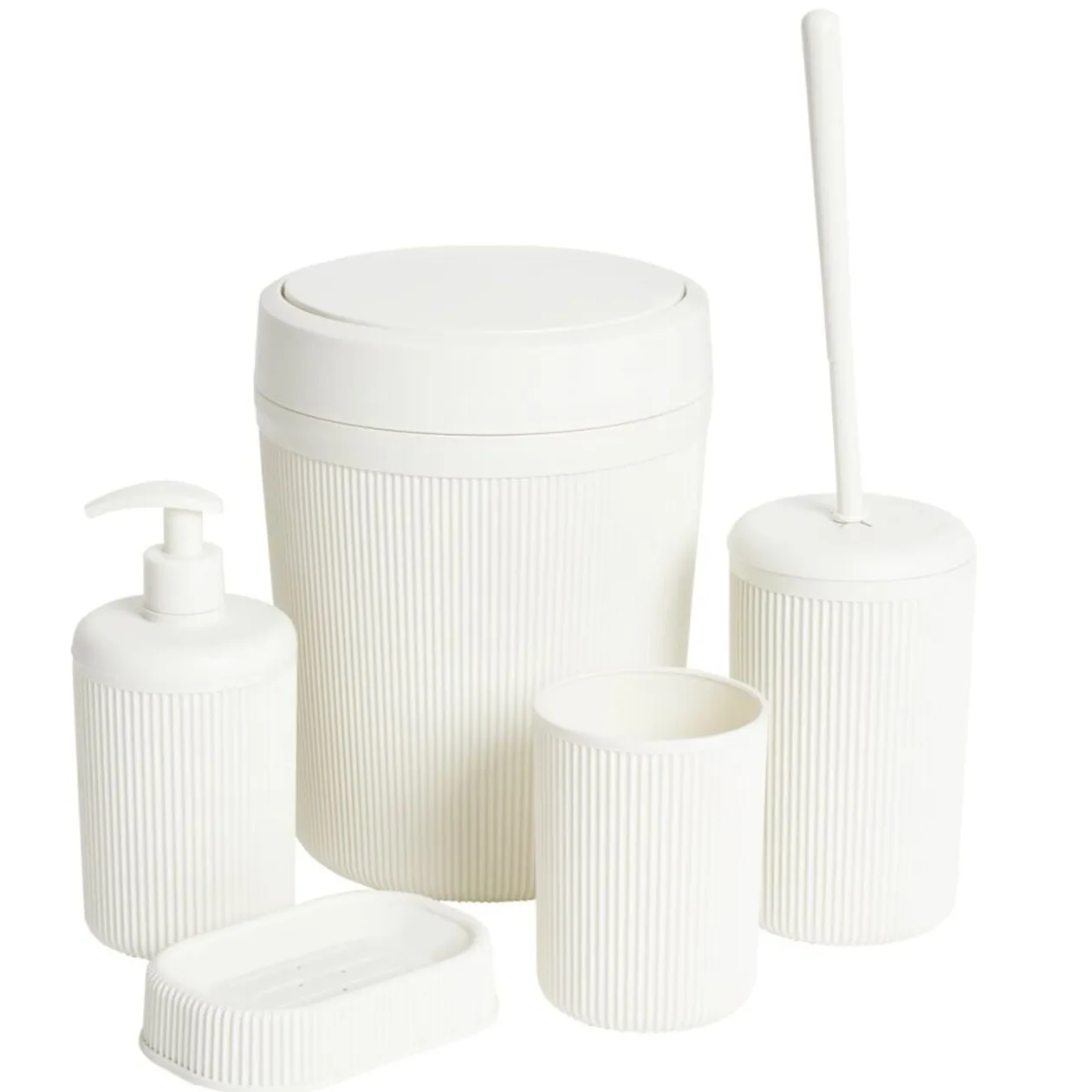 Accessoires salle de bain x5 plastique strié (2 modèles)