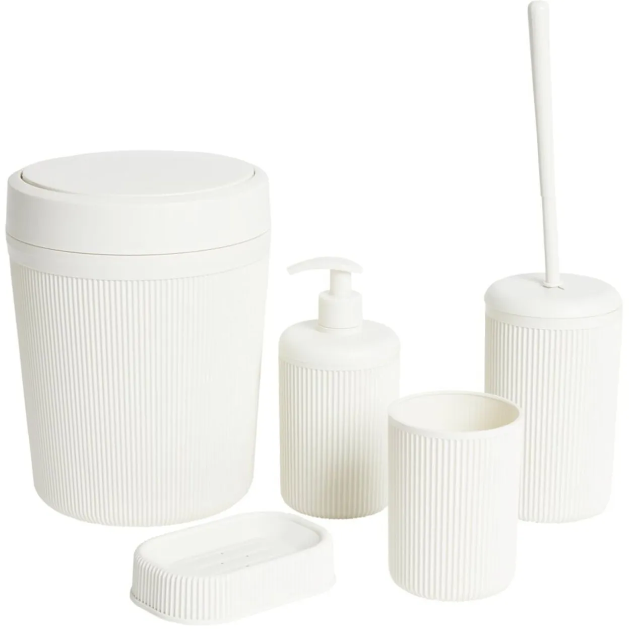 Accessoires salle de bain x5 plastique strié (2 modèles)