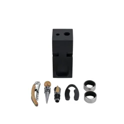Accessoire à vin 6 pièces avec support en bois noir 6x6xH16cm < Gifi Discount