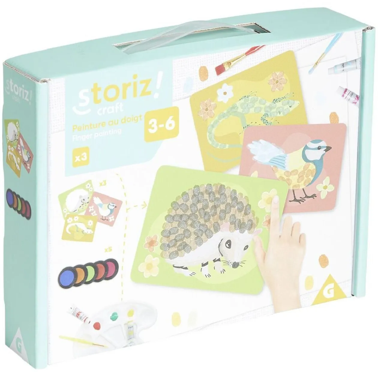 Activité peinture doigt avec 3 cartes à motif animal