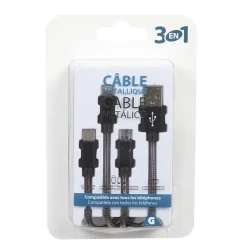 Adaptateur métal USB 3 en 1 USB-C - micro USB - Lightning