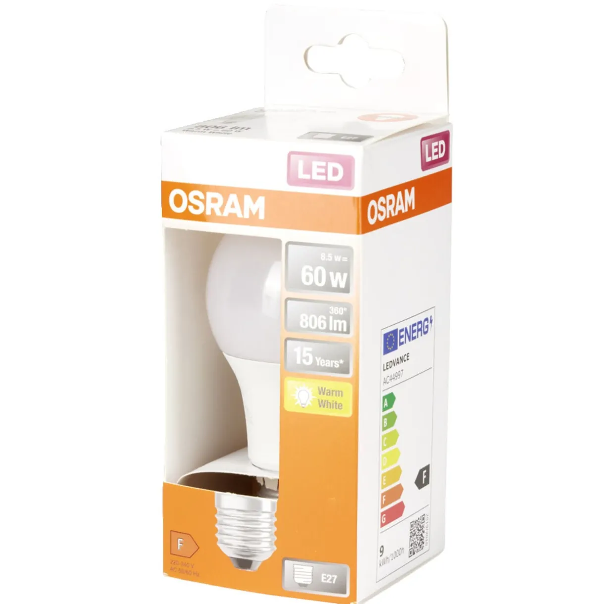 Ampoule LED E27 A60 blanc chaud Osram 8,5W=60W 806lms classe F < Gifi Online