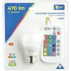 Ampoule LED E27 G45 couleurs changeantes avec télécommande 470lms < Gifi Hot