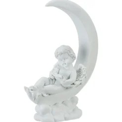 Ange funéraire assis décor lune blanc H29 cm