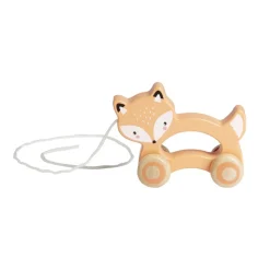 Animal à roulettes renard en bois orange H12cm