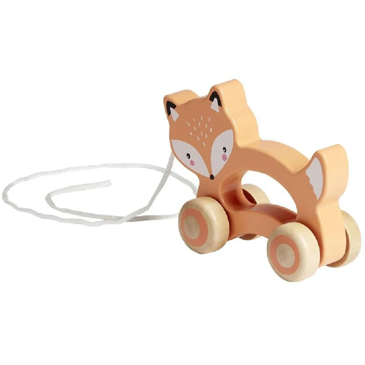 Animal à roulettes renard en bois orange H12cm