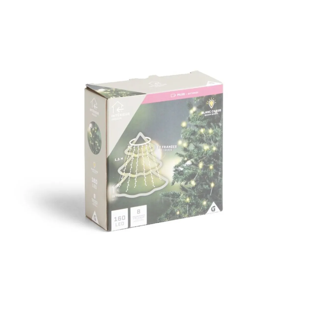 Anneau lumineux pour sapin 10 franges 160LED blanc chaud