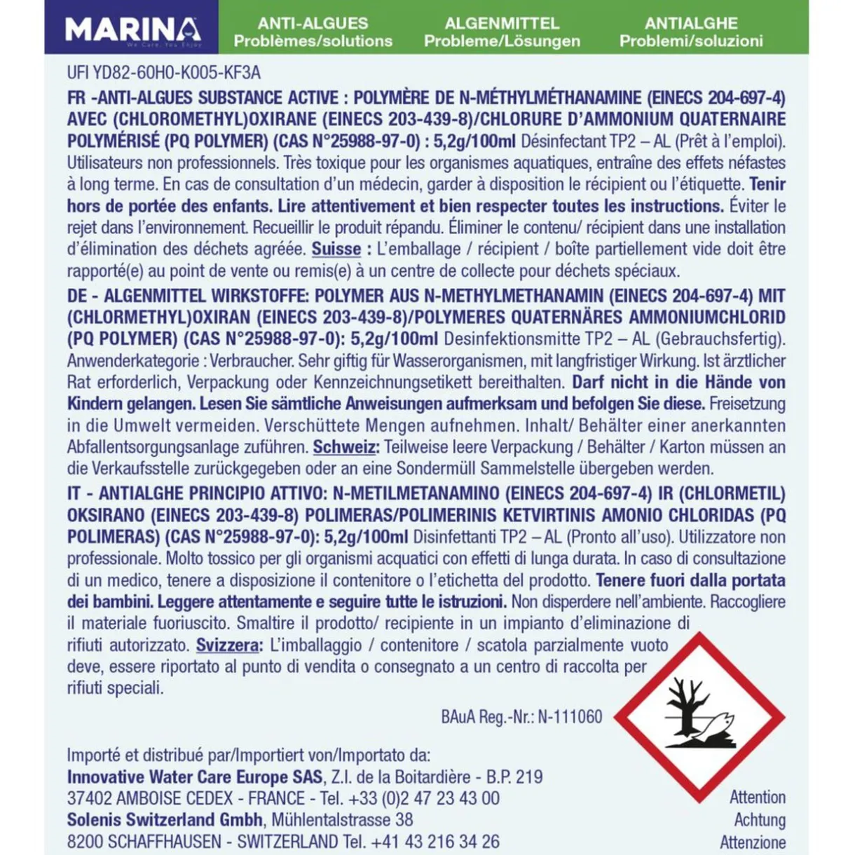 Anti algues sachet unidose 250ml Marina < Gifi Hot