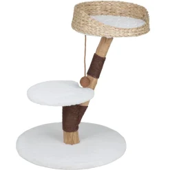 Arbre à chat branche bois 2 niveaux avec panier tressé beige et blanc 68x50xH64cm < Gifi Hot