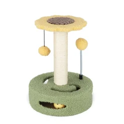 Arbre à chat forme fleur 1 perchoir 1 griffoir 3 jeux jaune et vert Ø26xH35cm