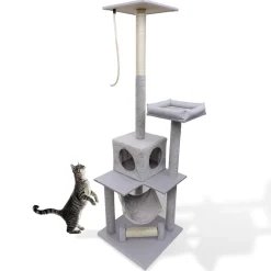 Arbre à chat XXL 4 niveaux grattoir et couchage gris H165cm < Gifi Hot