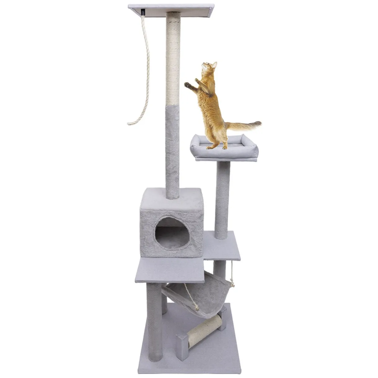 Arbre à chat XXL 4 niveaux grattoir et couchage gris H165cm < Gifi Hot