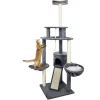 Arbre à chat XXL 4 niveaux gris couchage grifffoir H165cm