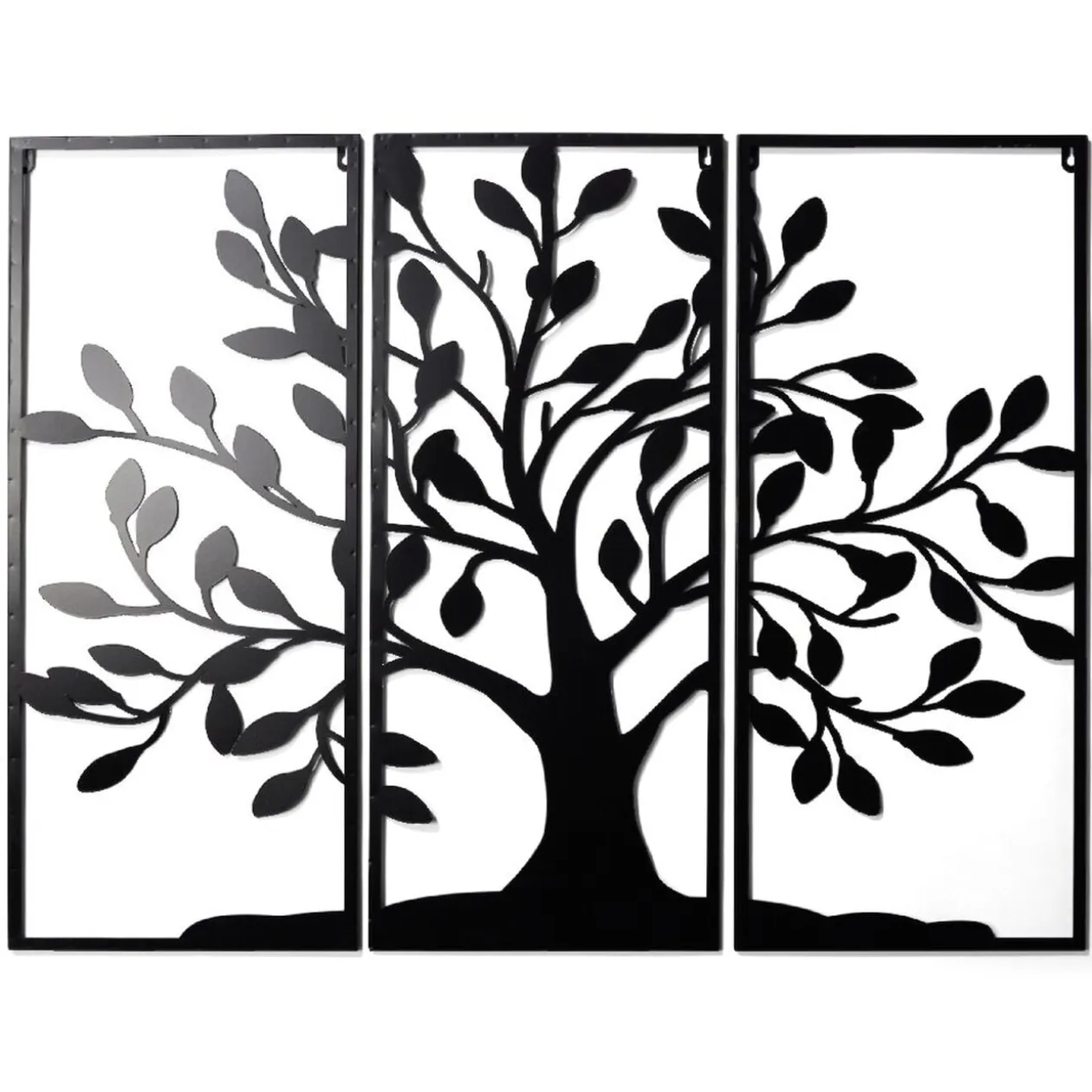 Arbre de vie triptyque décoration murale en métal noir L90xH70cm