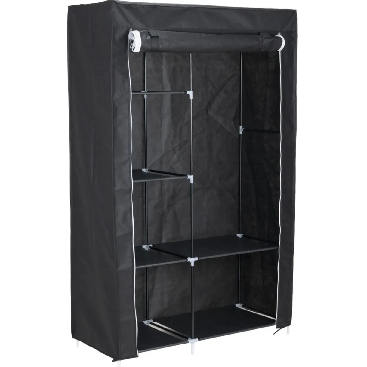 Armoire dressing tissu 1 penderie 6 cases noire 105x45xH165,5cm < Gifi Online