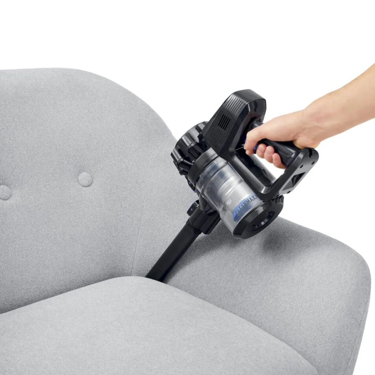 Aspirateur balai sans fil 6 accessoires CleanMaxx noir et bleu H109cm