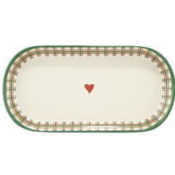 Assiete ovale imprimé coeur contour motif jacquard faïence L30X15XH3 cm
