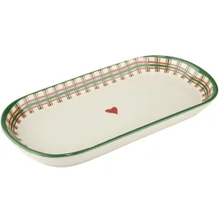 Assiete ovale imprimé coeur contour motif jacquard faïence L30X15XH3 cm