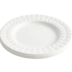 Assiette carton x8 canne à sucre bagasse contour façon diamant blanc Ø18cm