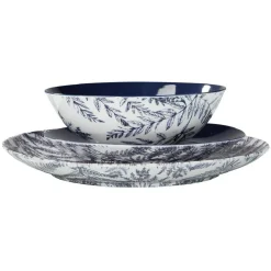 Assiette creuse décor feuillage bleu et blanc Ø18cm