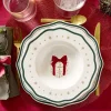 Assiette creuse imprimé boule de Noël contour vague bleu faïence Ø22 cm