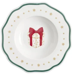 Assiette creuse imprimé boule de Noël contour vague bleu faïence Ø22 cm