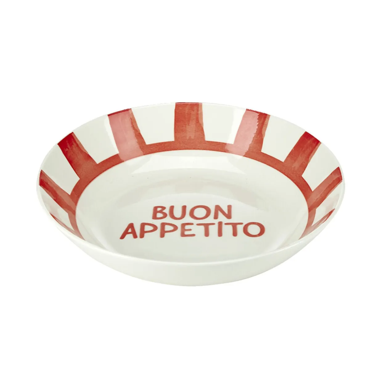 Assiette creuse porcelaine "Buon Appetito" blanche et rouge Ø20cm < Gifi