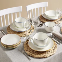 Assiette creuse porcelaine blanc liseré vert Ø20cm < Gifi Clearance