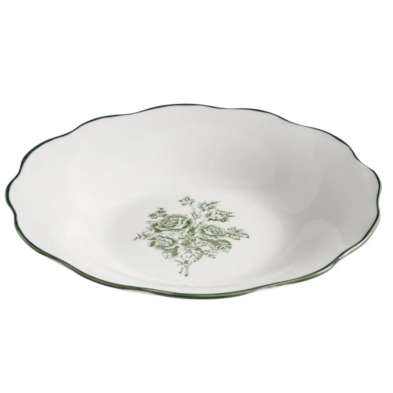 Assiette creuse porcelaine imprimé toile de Jouy Ø20 cm vert