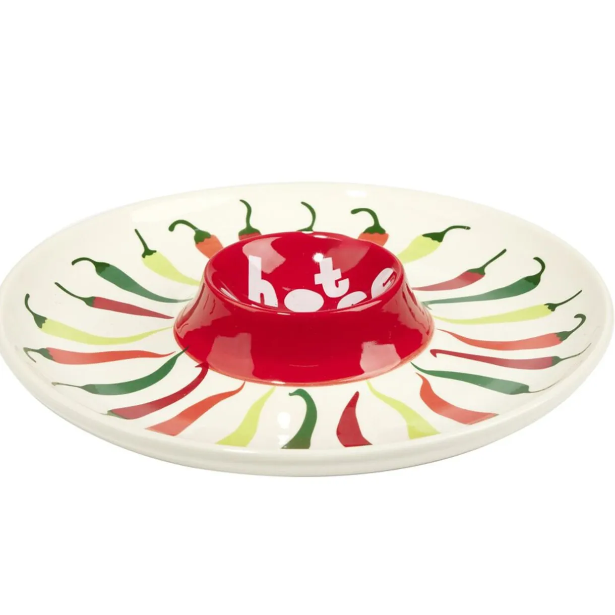 Assiette de présentation dolomite compartiment sauce motif piment Ø24cm (2 modèles) < Gifi