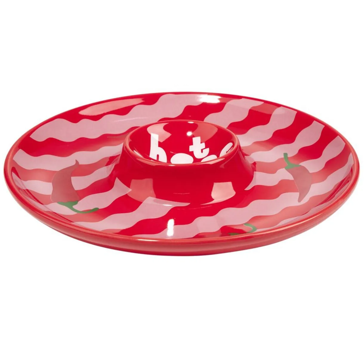 Assiette de présentation dolomite compartiment sauce motif piment Ø24cm (2 modèles) < Gifi