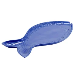 Assiette de présentation forme poisson céramique bleu 20x41cm