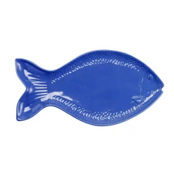 Assiette de présentation forme poisson céramique bleu 20x41cm