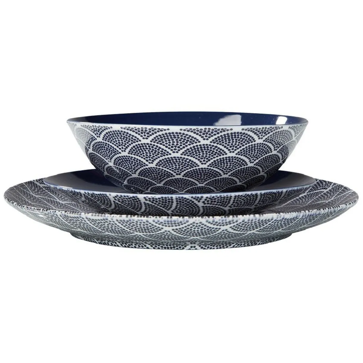 Assiette à dessert décor vague japonaise bleu et blanc Ø20cm < Gifi Best