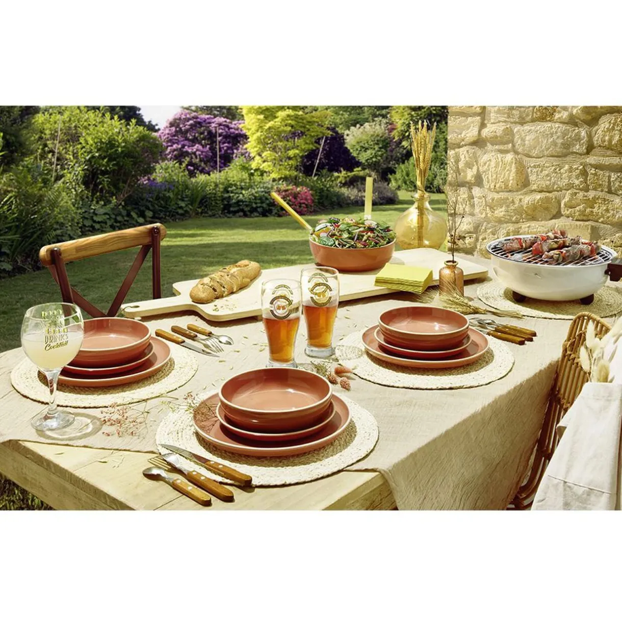 Assiette à dessert faïence Terracotta bord liseré crème Ø20cm < Gifi New