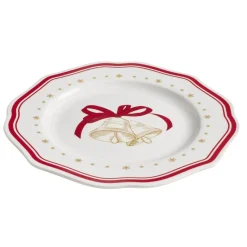 Assiette dessert imprimé boule de Noël contour vague rouge faïence Ø20 cm