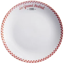 Assiette à dessert "Le grand bistrot" bord damier rouge blanc Ø19cm