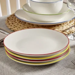 Assiette dessert porcelaine blanc liseré jaune Ø20cm < Gifi Outlet