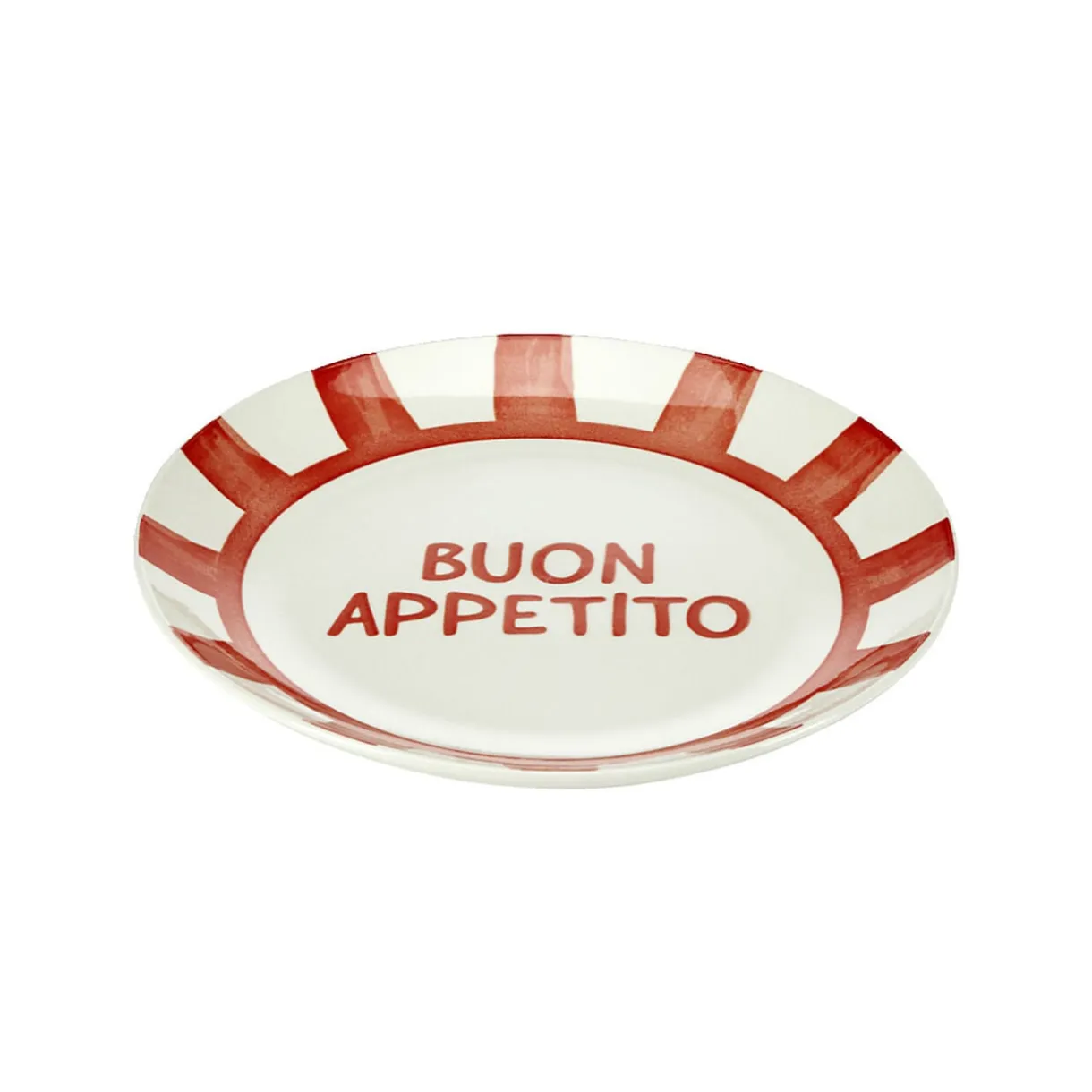 Assiette à dessert porcelaine "Buon Appetito" blanche rouge Ø20cm < Gifi Clearance