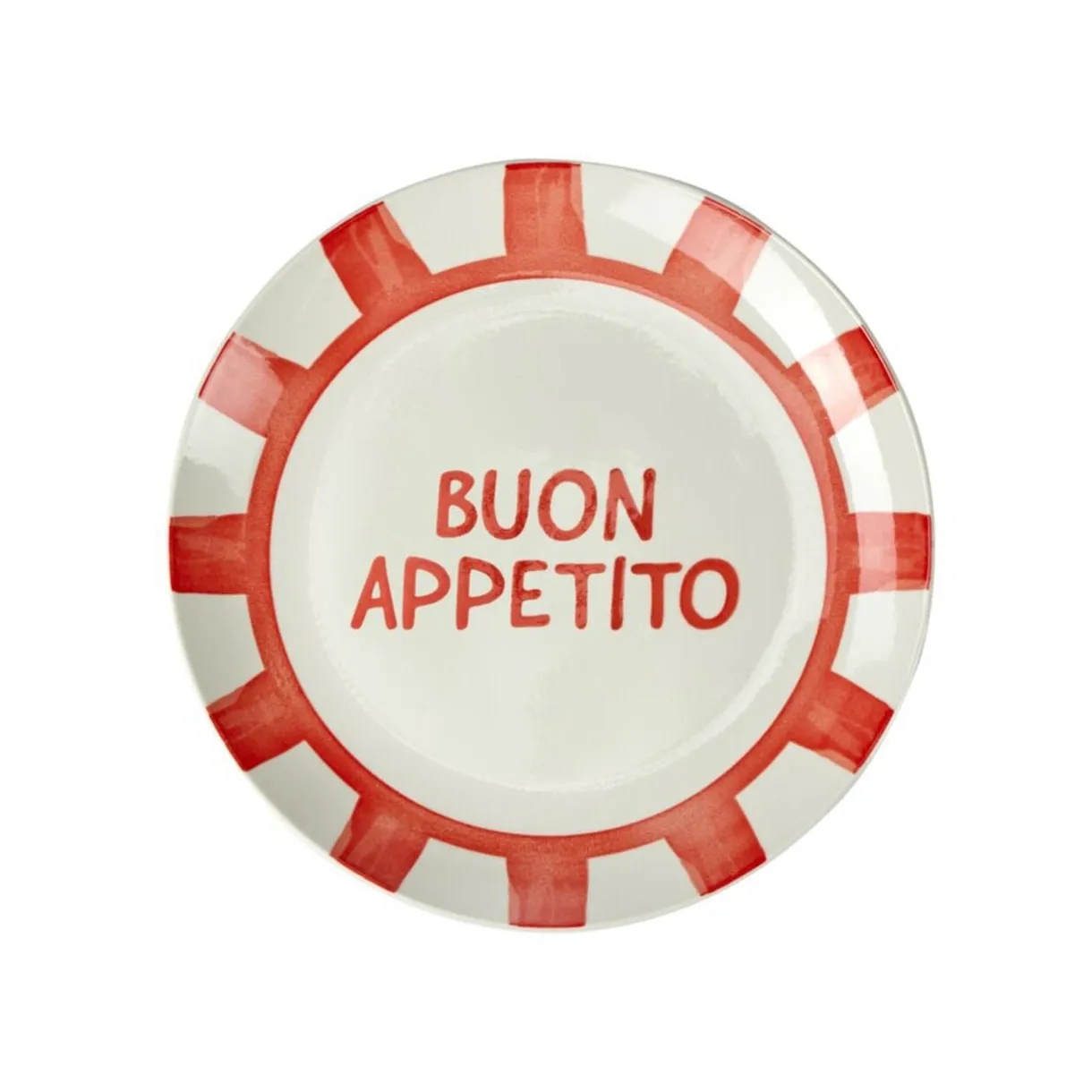 Assiette à dessert porcelaine "Buon Appetito" blanche rouge Ø20cm < Gifi Clearance