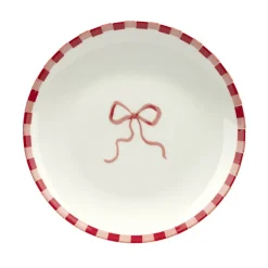 Assiette à dessert porcelaine motifs noeud et rayures blancs et rouges Ø19cm