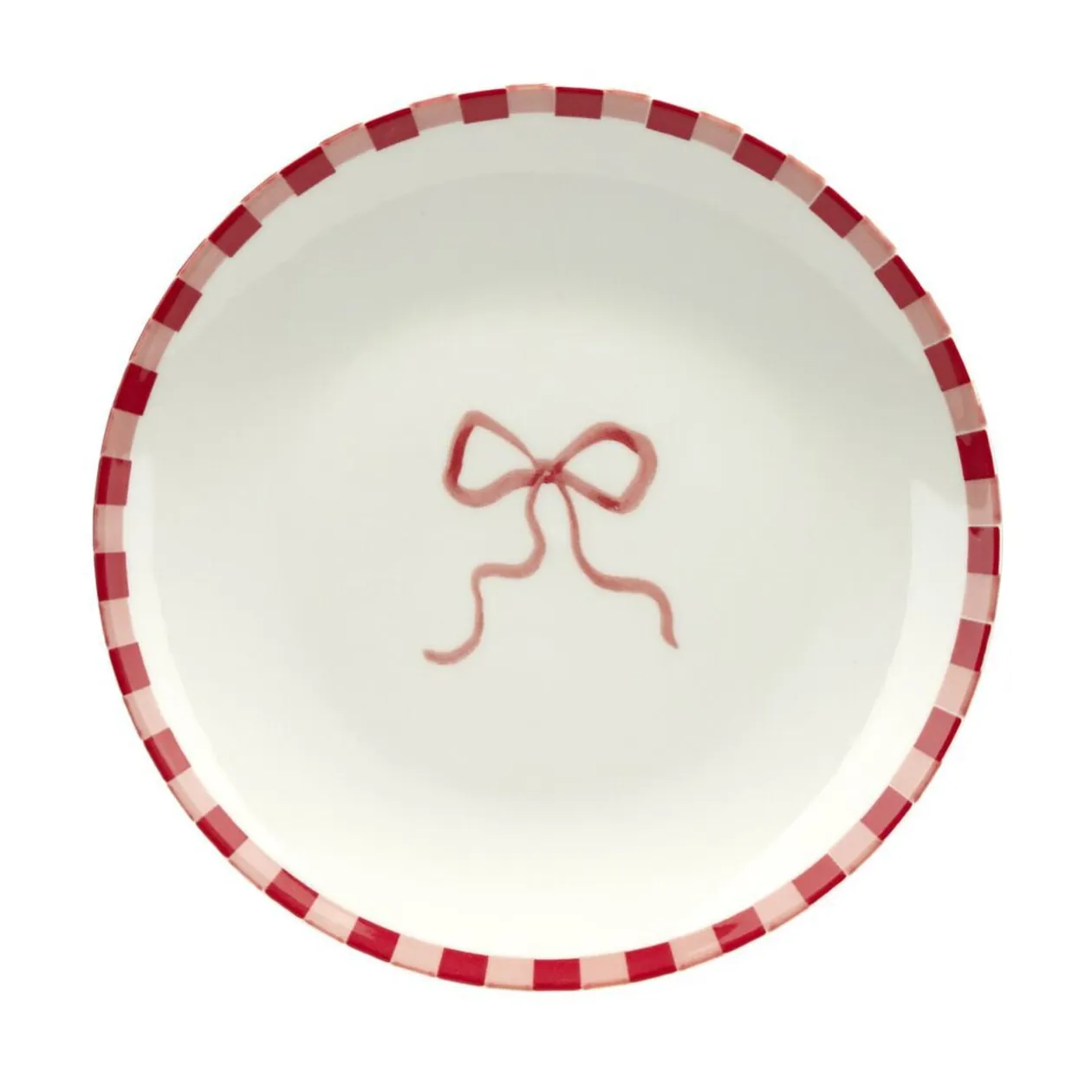 Assiette à dessert porcelaine motifs noeud et rayures blancs et rouges Ø19cm