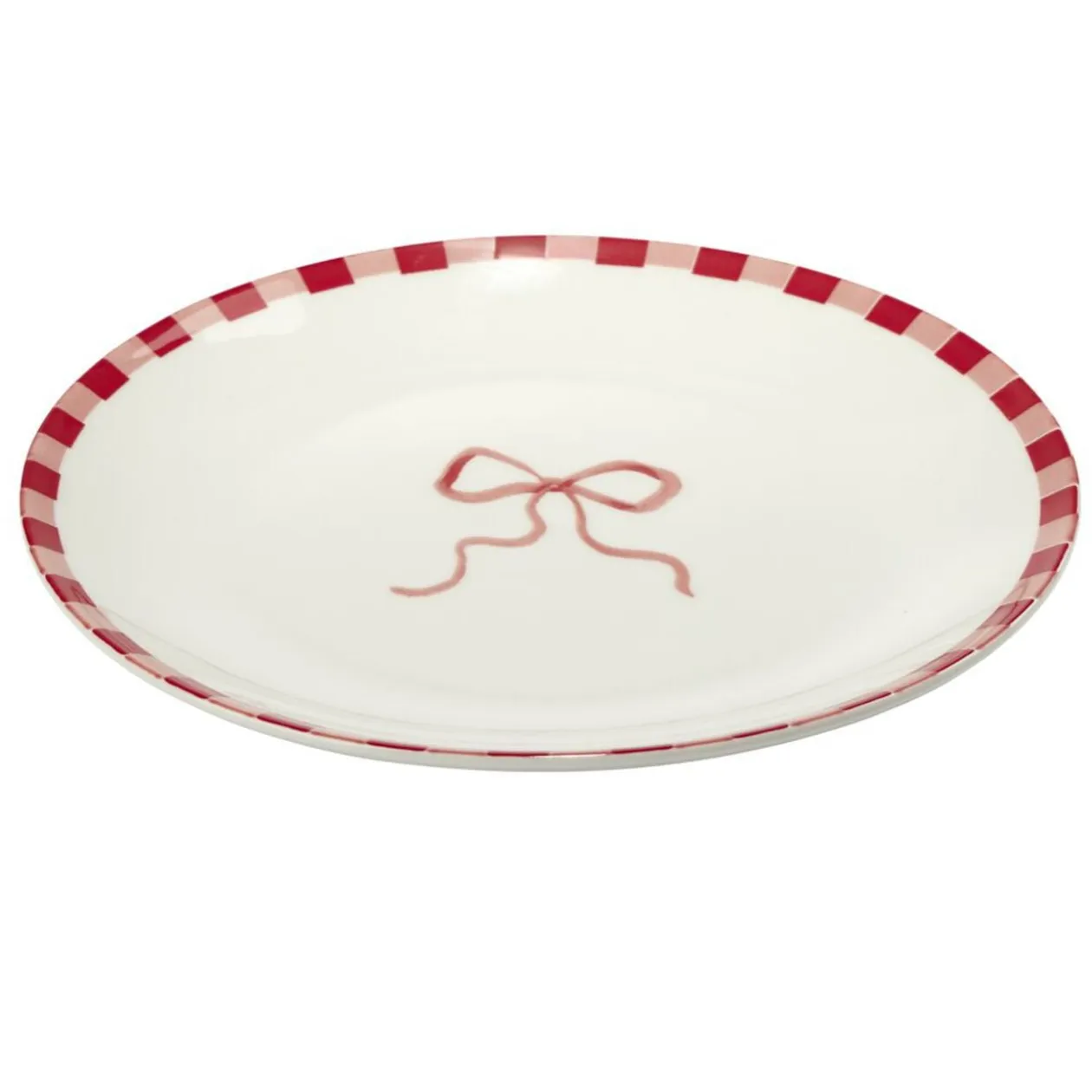 Assiette à dessert porcelaine motifs noeud et rayures blancs et rouges Ø19cm