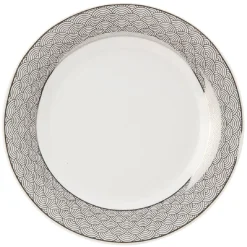 Assiette à dessert porcelaine blanche bord motif argenté Ø19cm