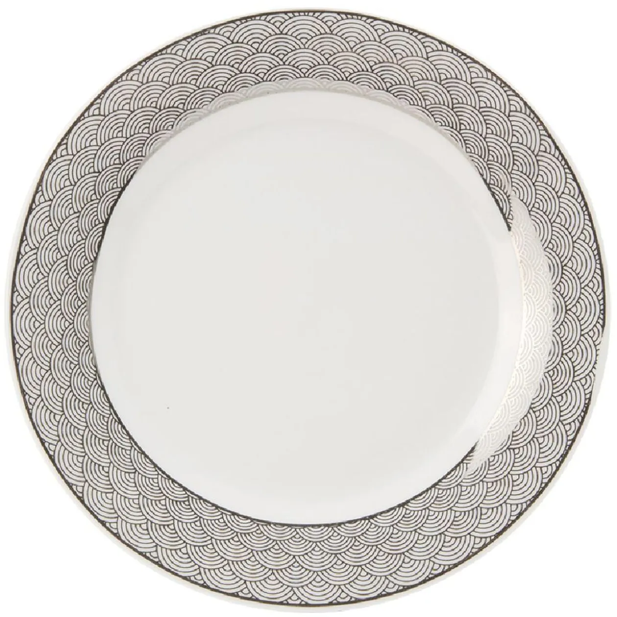Assiette à dessert porcelaine blanche bord motif argenté Ø19cm