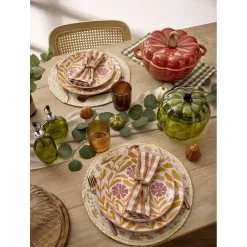 Assiette à dessert ronde Berthie céramique motif végétal vert et blanc Ø19,5cm