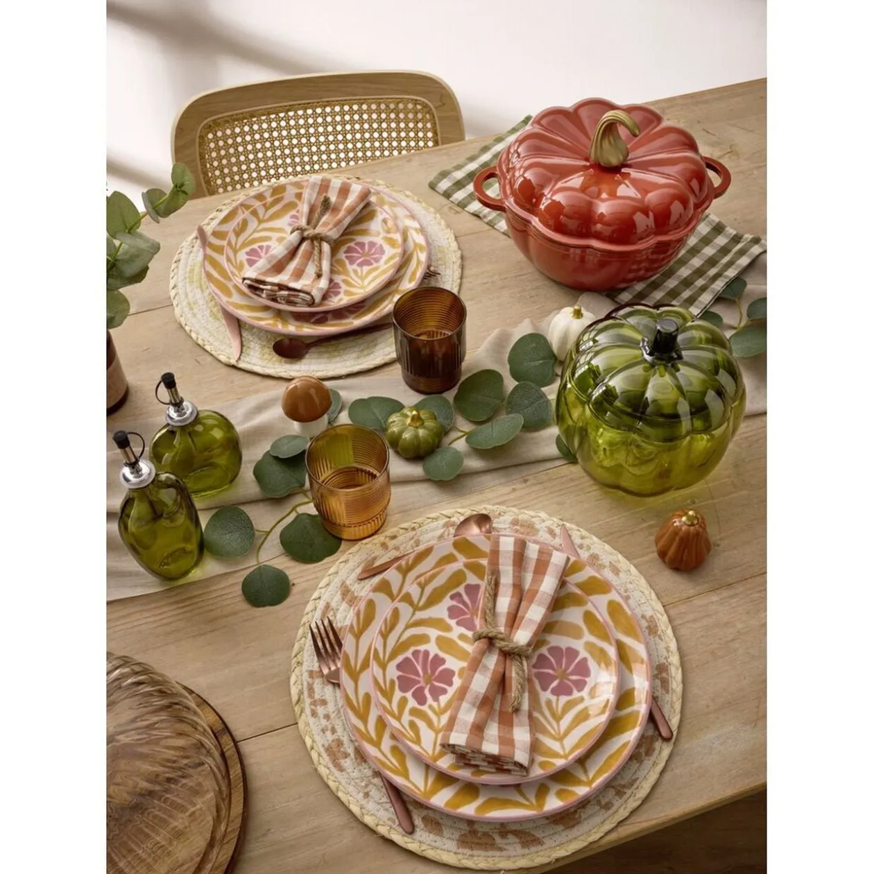 Assiette à dessert ronde Berthie céramique motif végétal vert et blanc Ø19,5cm