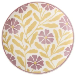 Assiette à dessert ronde Berthie céramique motif végétal vert et blanc Ø19,5cm